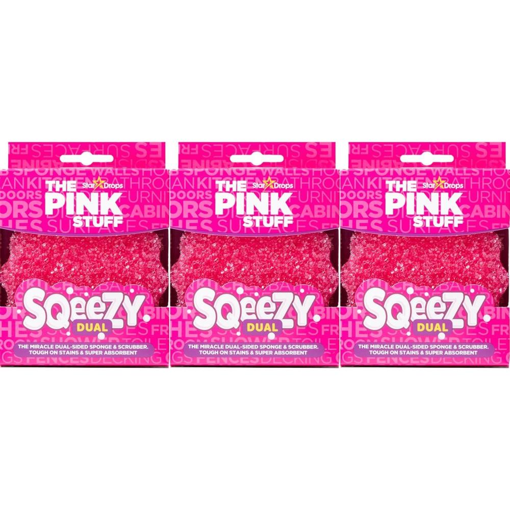 image:imageStardrops The Pink Stuff SQeeZY Miracle Dual Sided Scrubber Sponge Scratch Free Solution for Ultimate Home Cleaning Perfect for Kitchens Bathrooms and Outdoor Use 3Pack