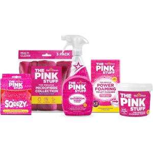 Stardrops – The Pink Stuff Bathroom Cleaning Kit – Cleaning Paste, Bathroom Foam Spray, Toilet Foaming Powder, SQeeZY Sponge & 3 Microfiber Cloths – Tough on Stains, Grease & Soap Scum