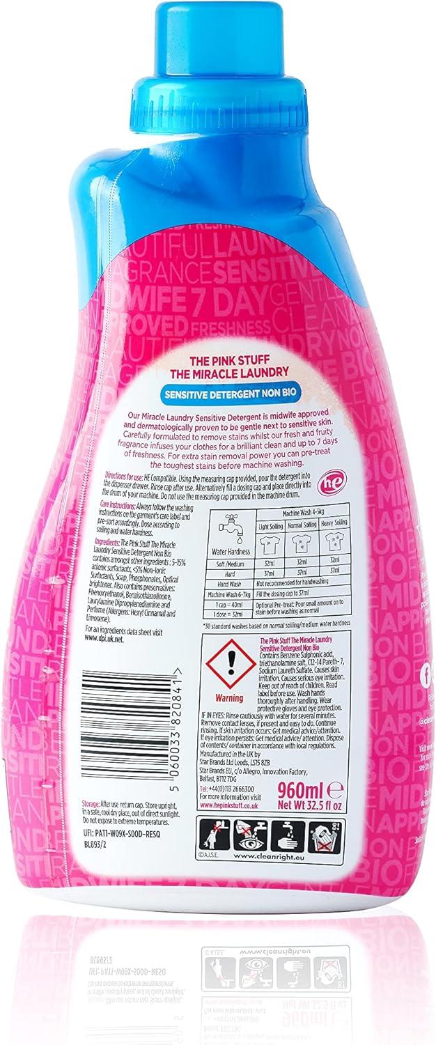 image:imageStardrops The Pink Stuff The Miracle Laundry Sensitive Non Bio Liquid 32oz Pack of 2Rhubarb