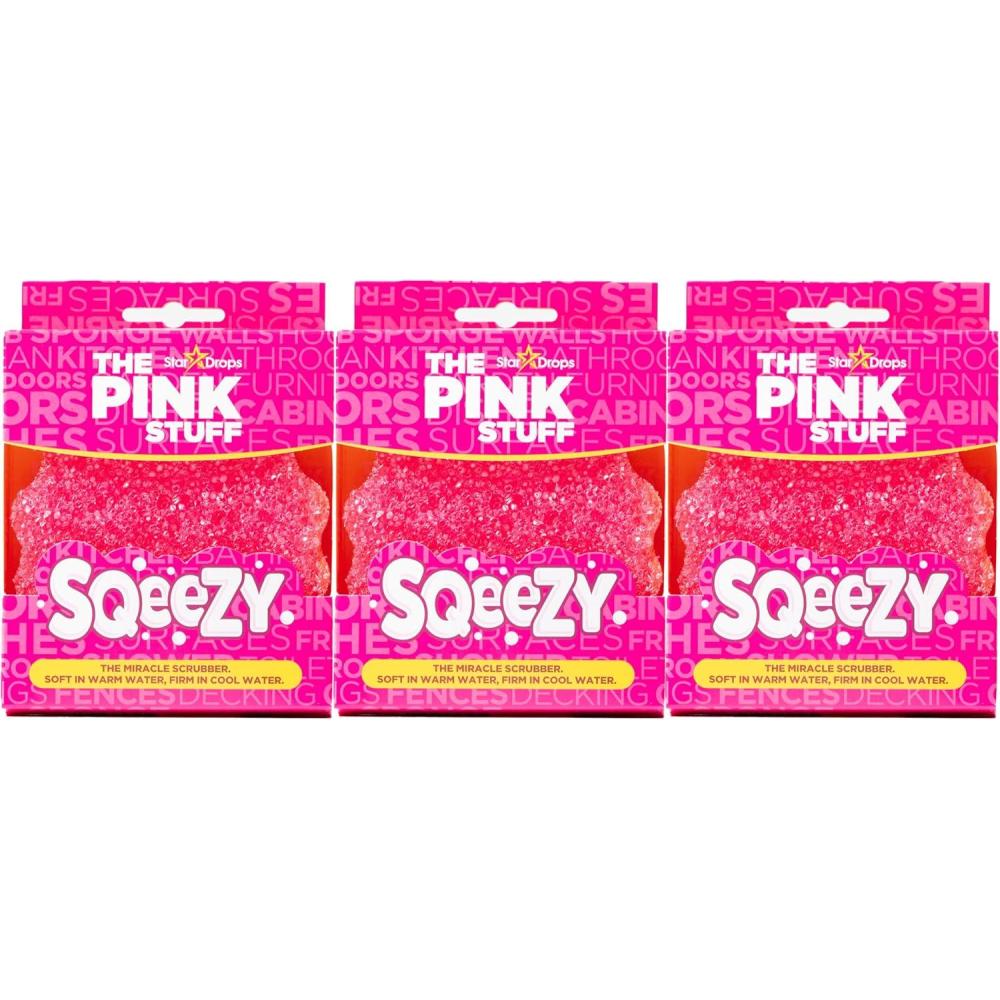 image:imageStardrops The Pink Stuff SQeeZY Miracle Scrubber Sponge Scratch Free Solution for Ultimate Home Cleaning Perfect for Kitchens Bathrooms and Outdoor Use 3Pack