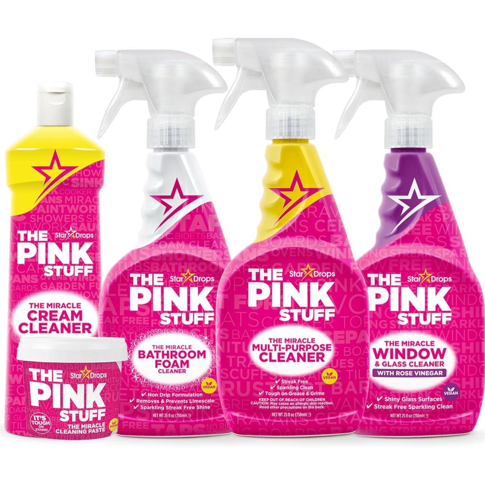 image:imageStardrops The Pink Stuff The Miracle Cleaning Paste MultiPurpose Spray Bathroom Foam Spray Window amp Glass Cleaner and Cream Cleaner Bundle