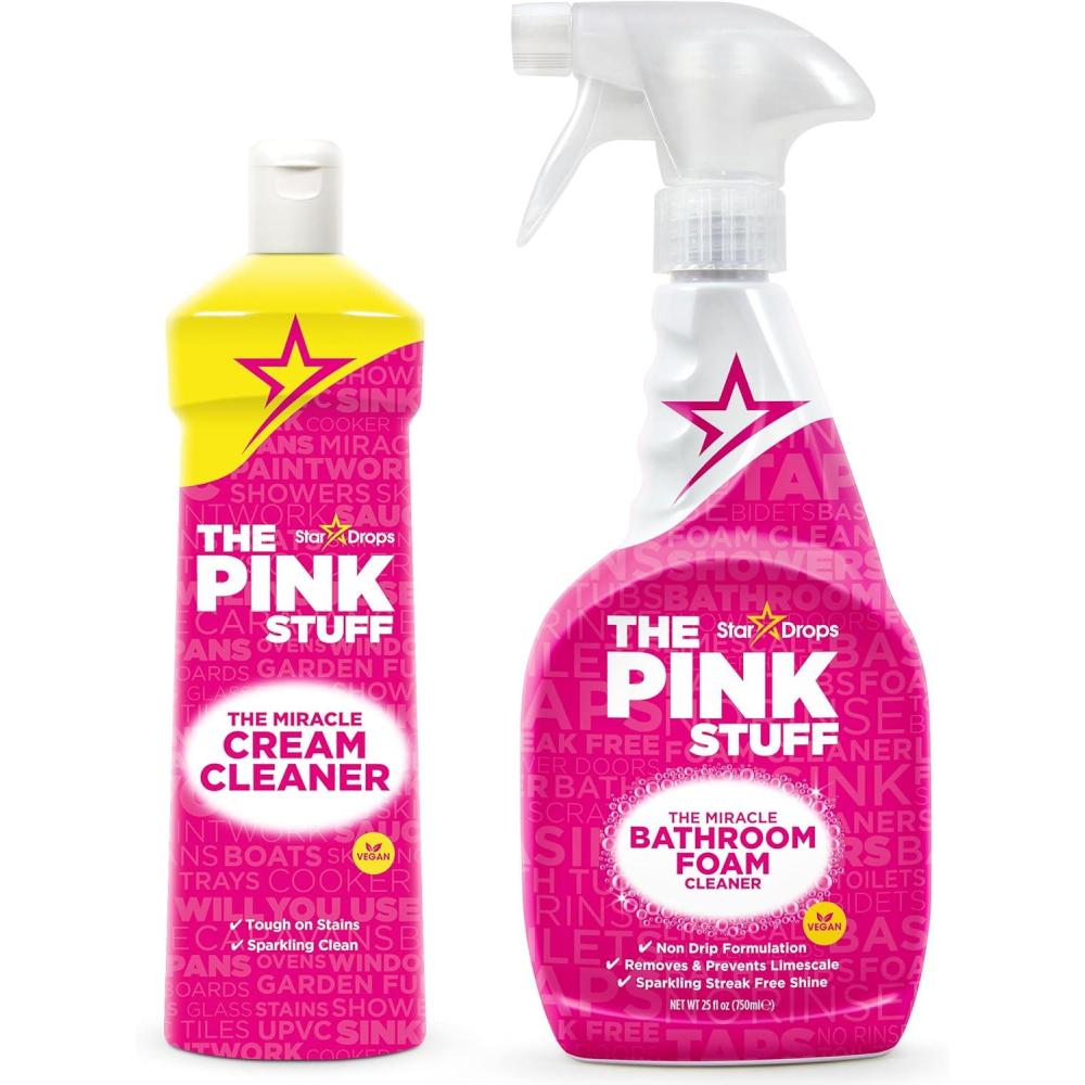 image:imageStardrops  The Pink Stuff Bathroom Foam Cleaner and Cream Cleaner Bundle 1 Bathroom Foam Spray 1 Cream Cleaner