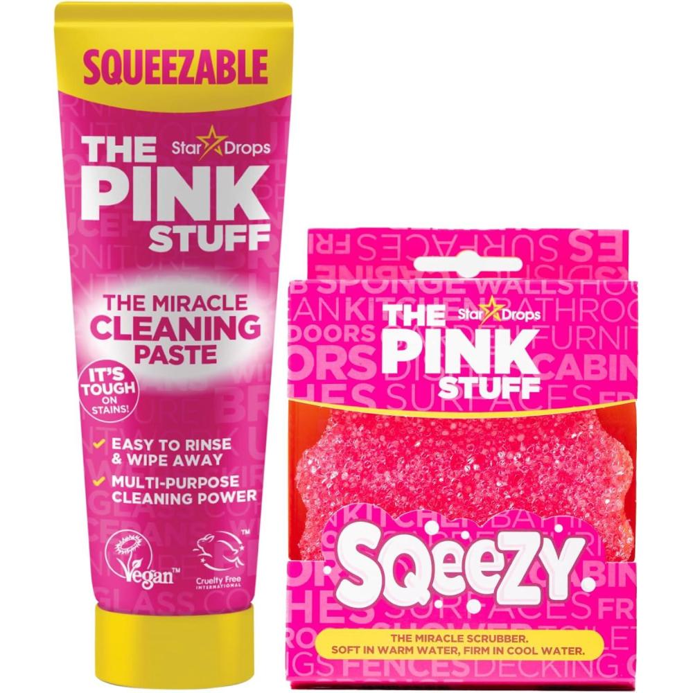 image:imageThe Pink Stuff Squeezable Cleaning Paste 300g with SQeeZY Scrubber Sponge  Powerful Multi Purpose Surface Cleaner for Kitchen Bathroom Cookware Tiles Showers and MoreSqueezable Cleaning Paste with SQeeZY Scrubber Sponge