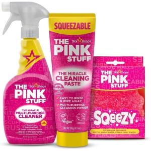 Stardrops The Pink Stuff Miracle Multi Purpose Cleaner Spray, Squeezable Cleaning Paste & SQeeZY Scrubber Sponge | Multi Surface Household Cleaning Kit for Kitchen, Bathroom, Tiles & Appliances