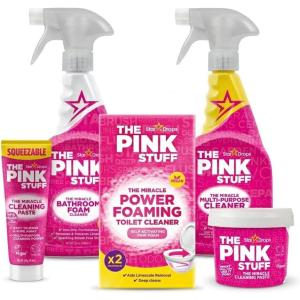 The Pink Stuff Cleaning Bundle Kit, Squeezable Cleaning Paste, Cleaning Paste, Toilet Foaming Powder, Multi Purpose Spray, Bathroom Cleaner Spray, Household Cleaning Supplies Set